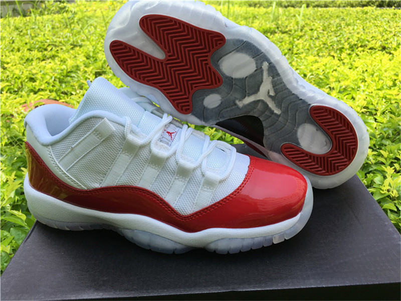 low top jordan 11 white and red